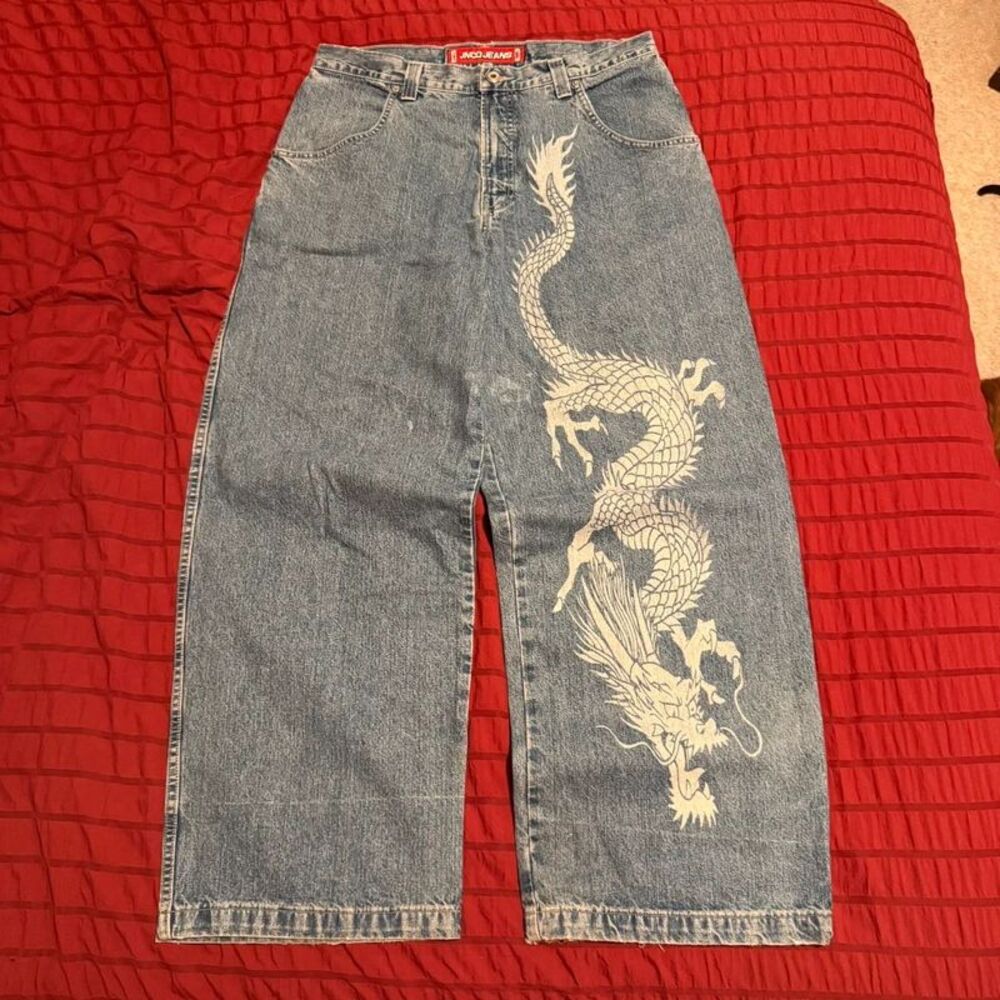 Vintage 90s JNCO Jeans Twin Dragons Baggy Fit Denim Graphic Denim Jeans